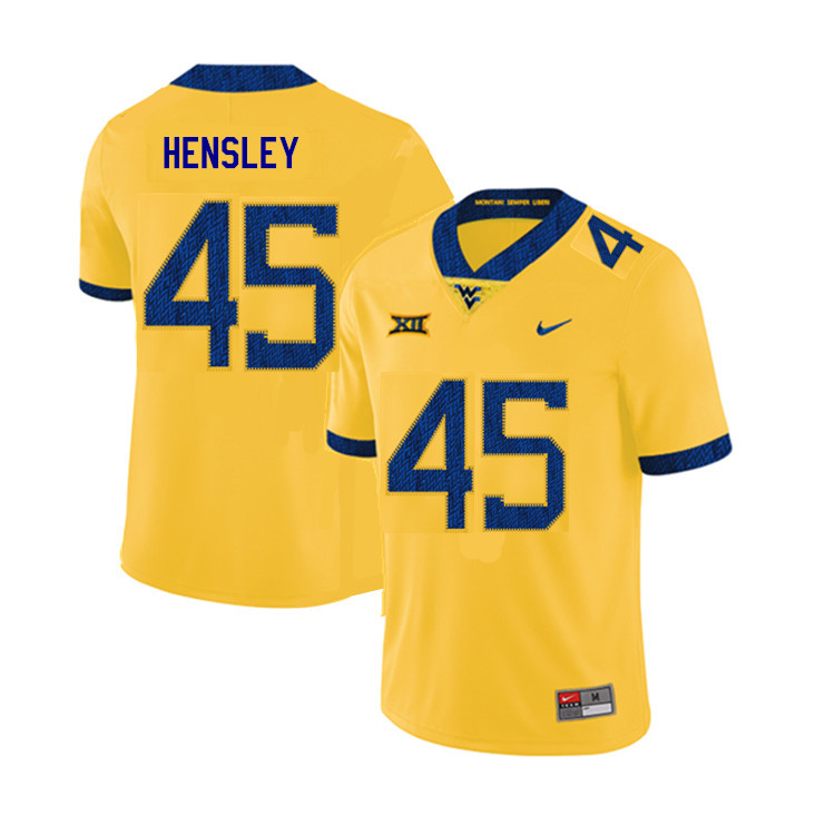 NCAA Men's Adam Hensley West Virginia Mountaineers Yellow #45 Nike Stitched Football College 2019 Authentic Jersey ZK23V75KR